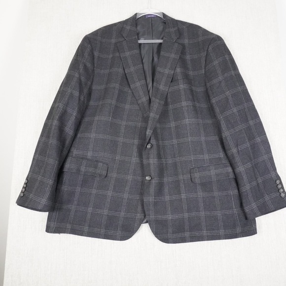Stafford Other - Stafford Mens 52R Classic Fit Sport Coat Merino Wool Glen Plaid Black Blazer